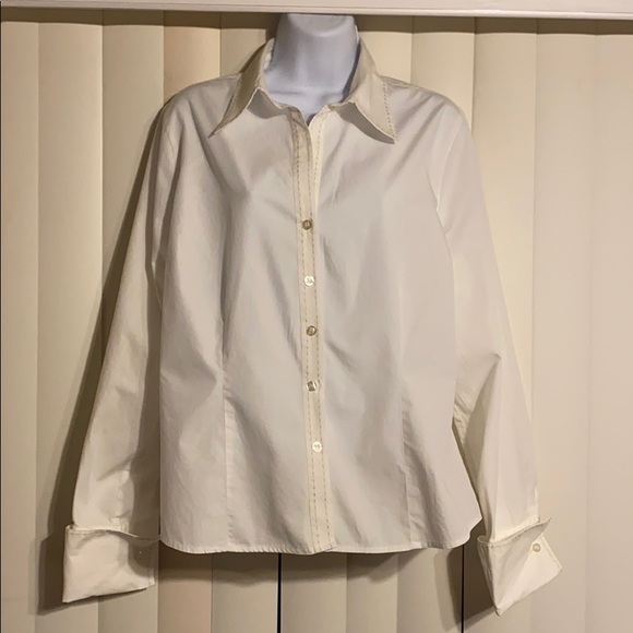 i.e. White Button-Up Blouse w/Cuff Sleeves  -14 - Picture 1 of 14